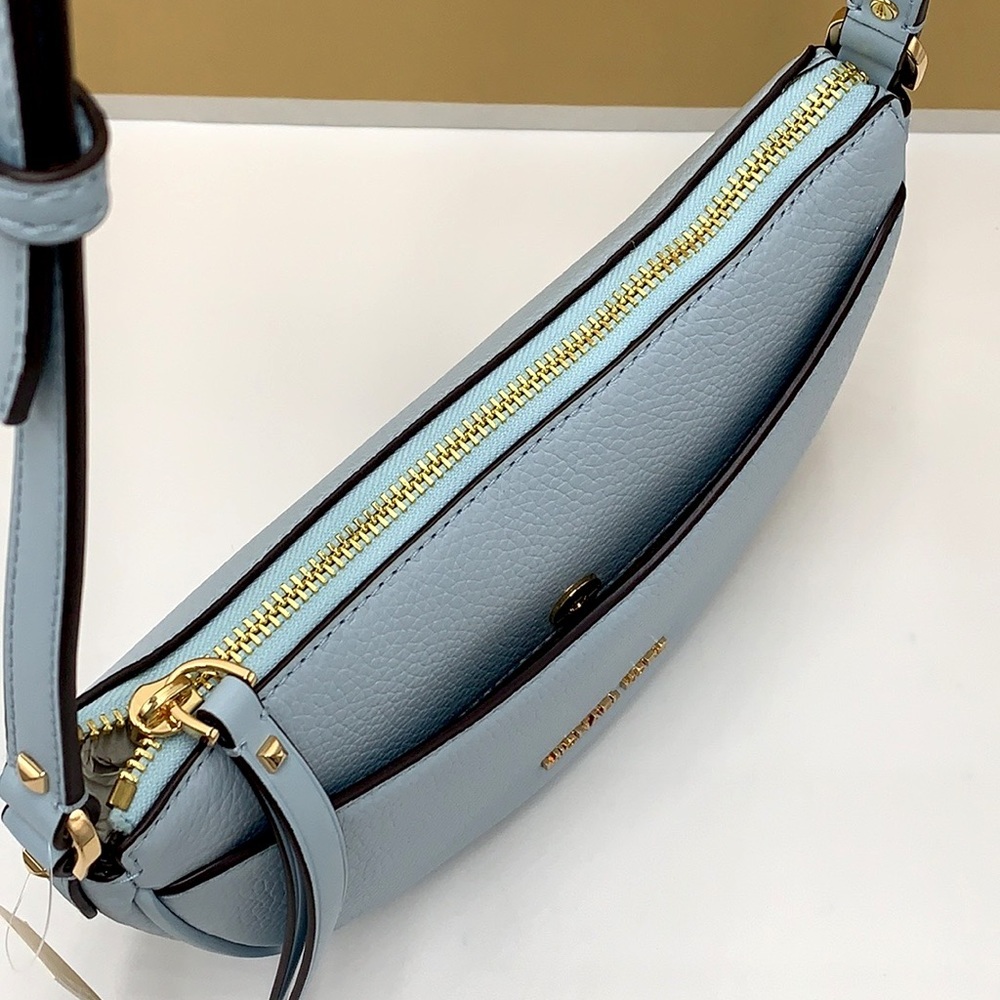 MICHAEL KORS Dover Small Half Moon Leather Crossbody Bag Vista Blue color - Picture 14 of 16